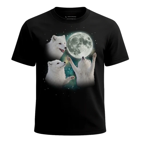 Three Arctic Fox Moon cosmic t-shirt