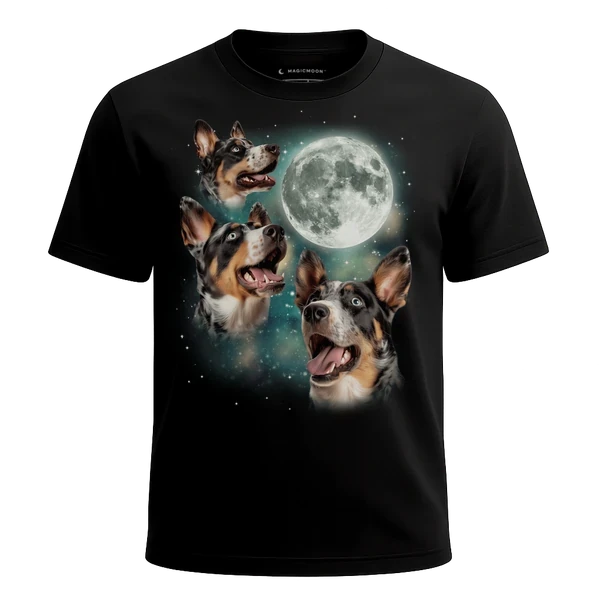 Three Australian Cattle Dog Moon cosmic t-shirt