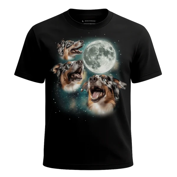 Three Australian Shepherd Blue Merle Moon cosmic t-shirt