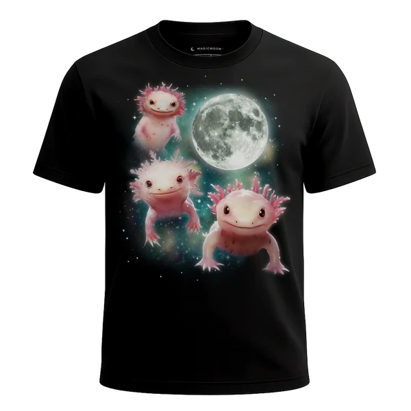 Three Axolotl Moon cosmic t-shirt