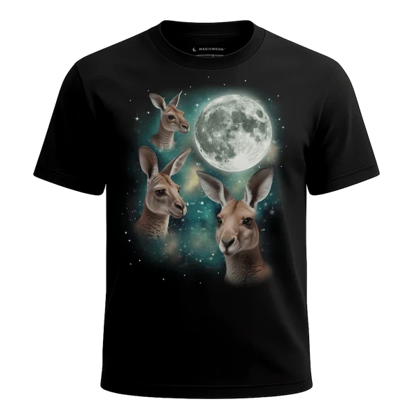 Three Baby Kangaroo Moon cosmic t-shirt
