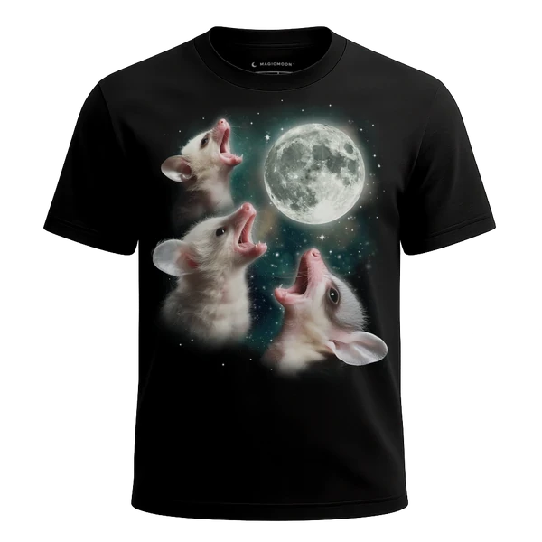 Three Baby Possum Moon cosmic t-shirt