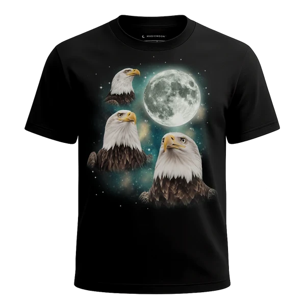 Three Bald Eagle Moon cosmic t-shirt