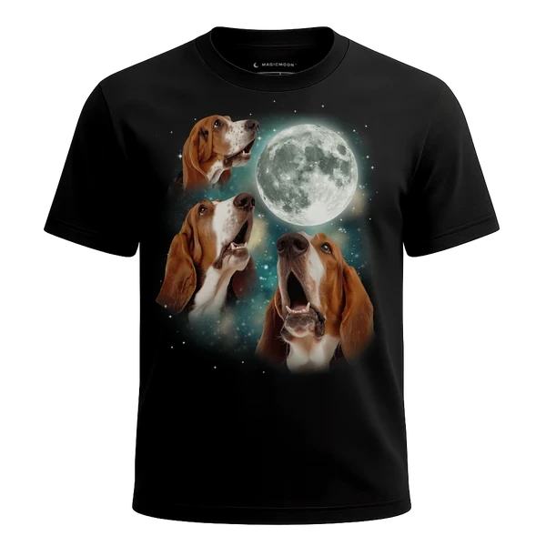 Three Basset Hound 2 Moon cosmic t-shirt