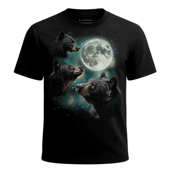 Three Black Bear Moon cosmic t-shirt