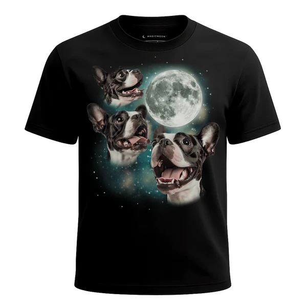 Three Boston Terrier Moon cosmic t-shirt
