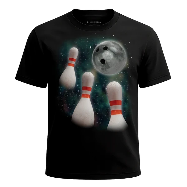 Three Bowling Pin Moon cosmic t-shirt