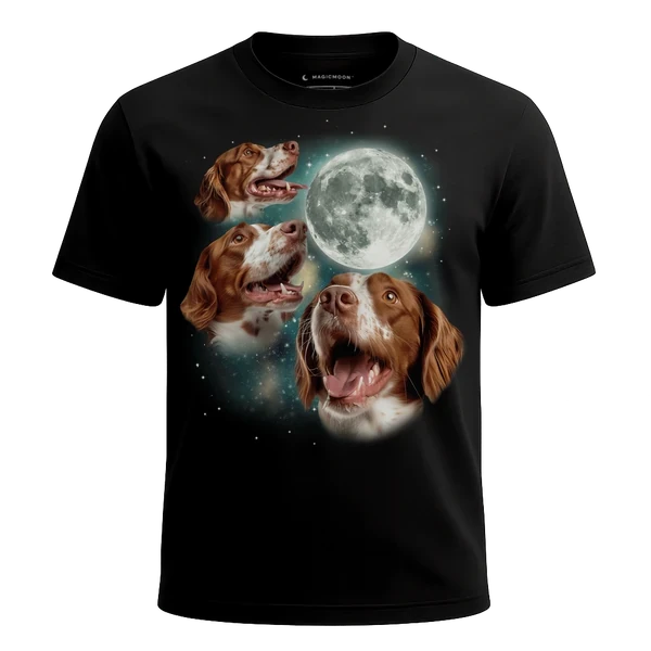Three Brittany Spaniel Moon cosmic t-shirt