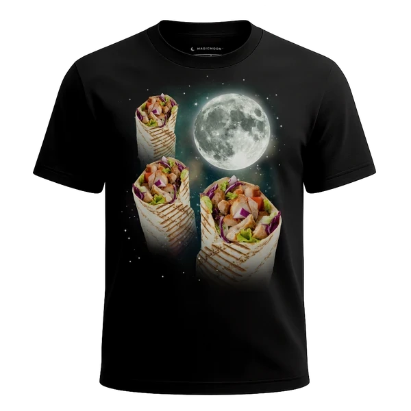 Three Burrito Moon cosmic t-shirt
