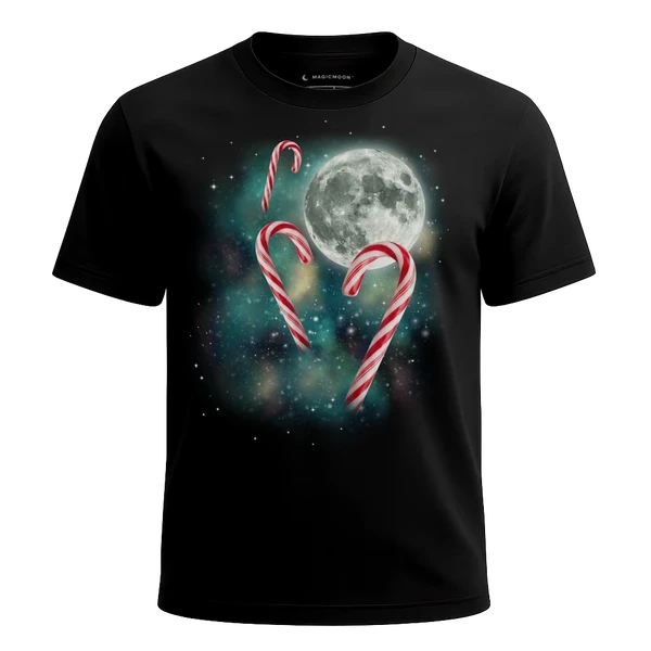 Three Candy Cane Moon cosmic t-shirt