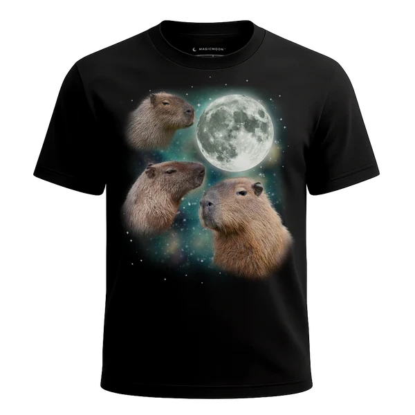 Three Capybara Moon cosmic t-shirt