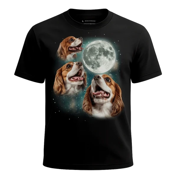 Three Cavalier King Charles Spaniel Moon cosmic t-shirt
