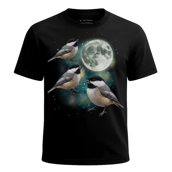 Three Chickadee Moon cosmic t-shirt