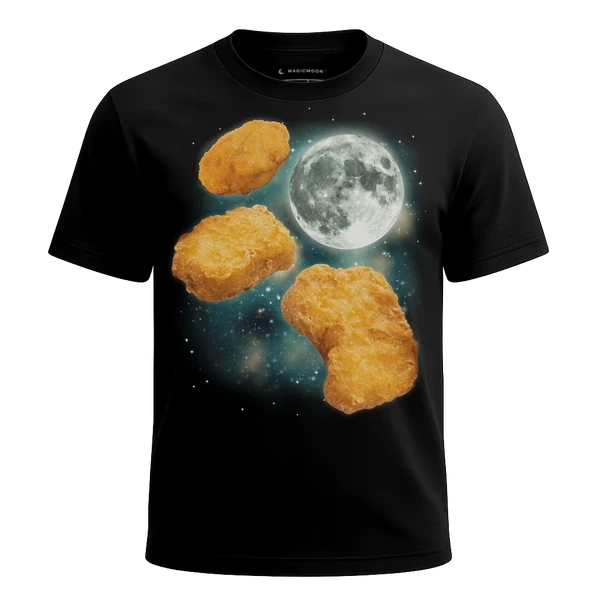 Three Chicken Nugget Moon cosmic t-shirt