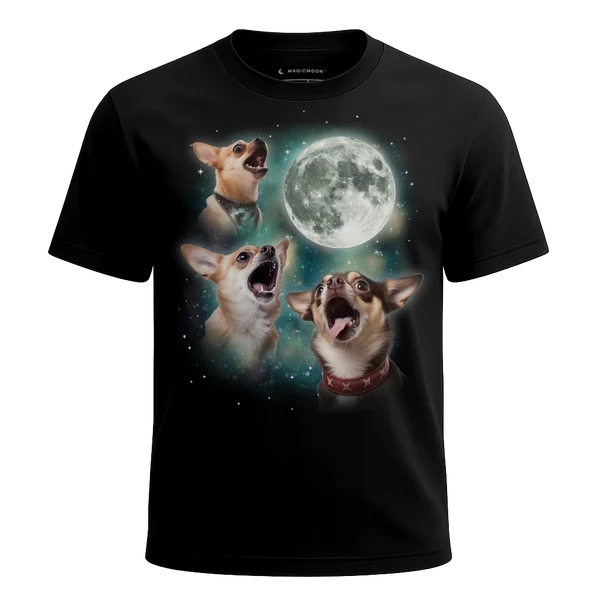 Three Chihuahua 2 Moon cosmic t-shirt