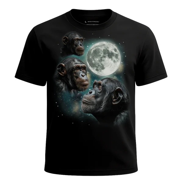 Three Chimpanzee Moon cosmic t-shirt