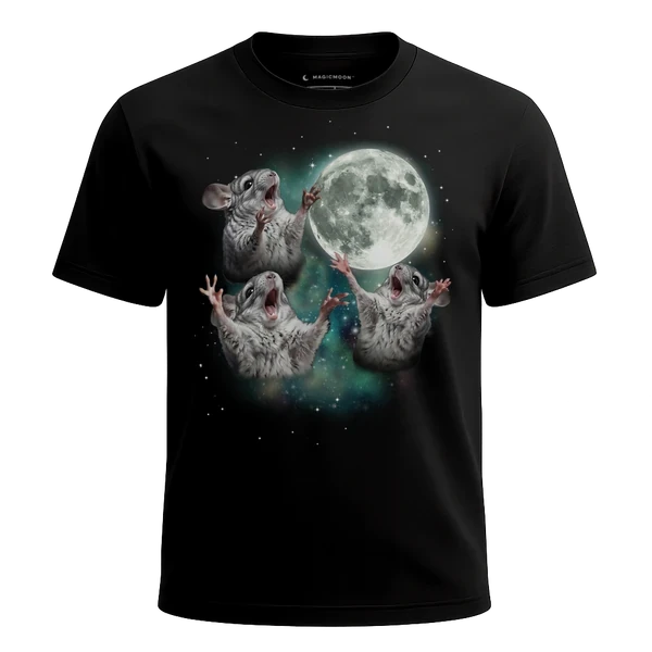 Three Chinchilla Moon cosmic t-shirt