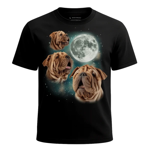 Three Chinese Shar Pei Moon cosmic t-shirt