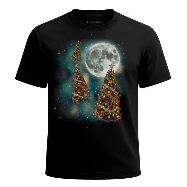 Three Christmas Tree Moon cosmic t-shirt