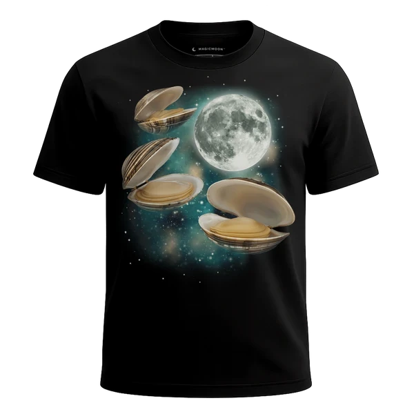 Three Clam Moon cosmic t-shirt