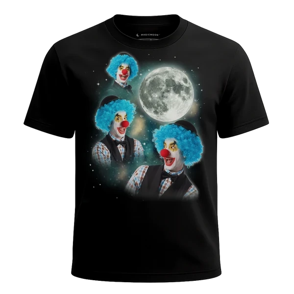 Three Clown Moon cosmic t-shirt