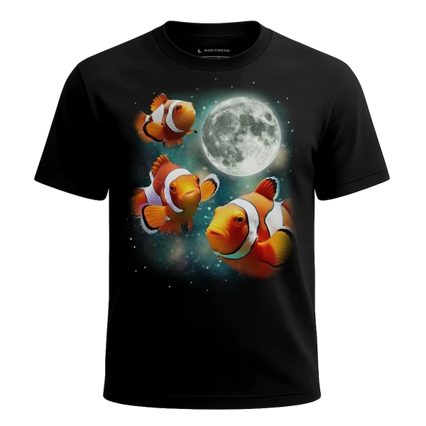 Three Clownfish Moon cosmic t-shirt