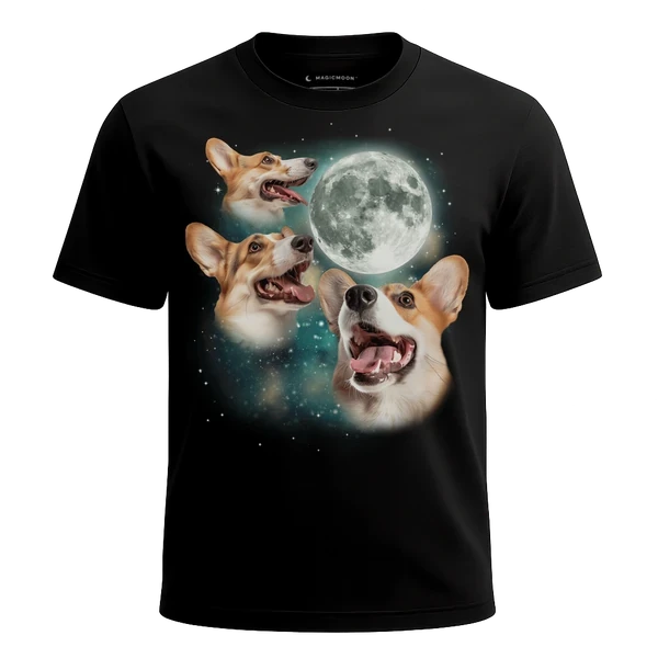 Three Corgi Moon cosmic t-shirt