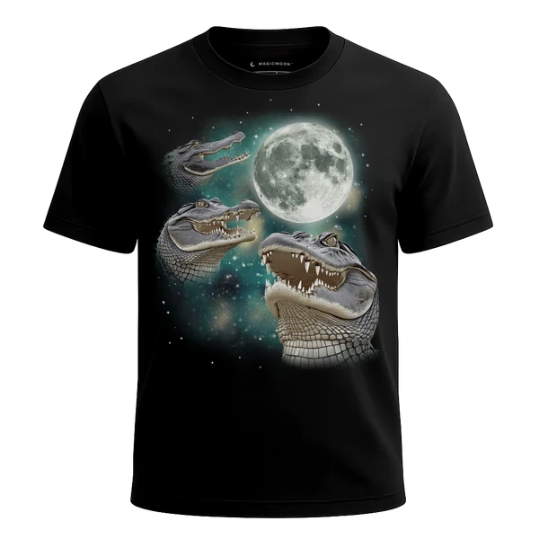 Three Crocodile Moon cosmic t-shirt