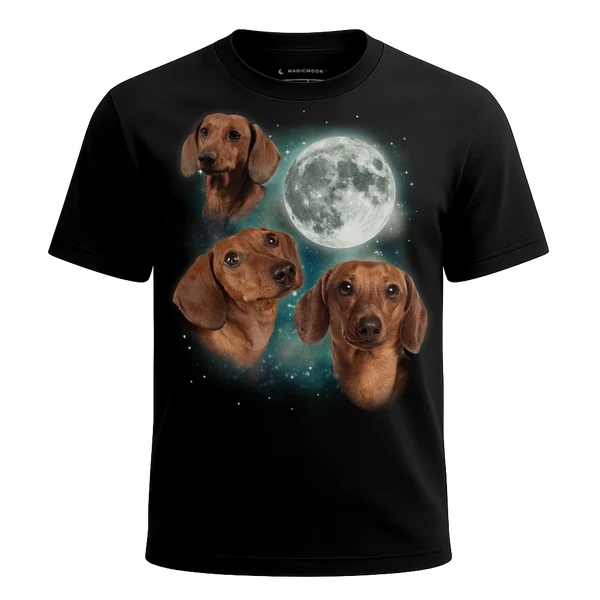 Three Dachshund 2 Moon cosmic t-shirt