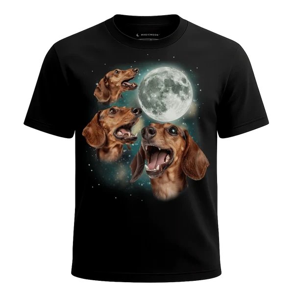 Three Dachshund Moon cosmic t-shirt