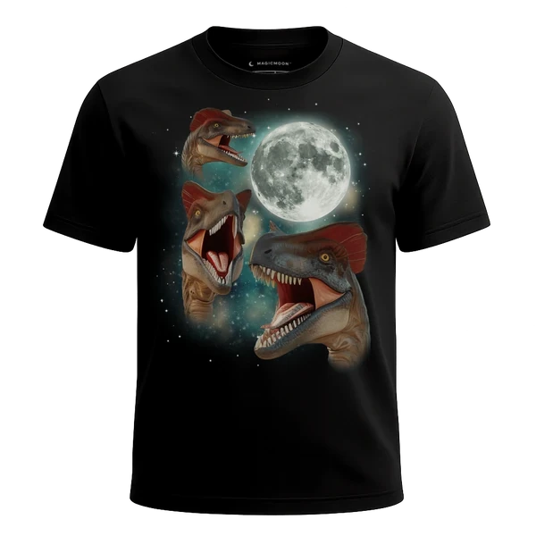 Three Dilophosaurus Moon cosmic t-shirt