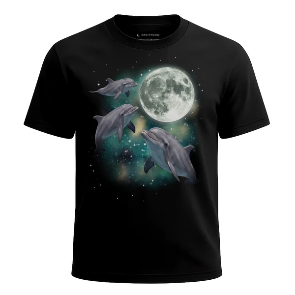 Three Dolphin Moon cosmic t-shirt