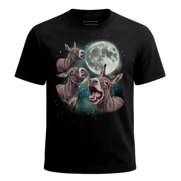 Three Donkey Moon cosmic t-shirt