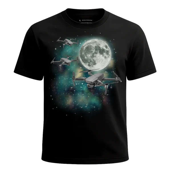 Three Drone Moon cosmic t-shirt