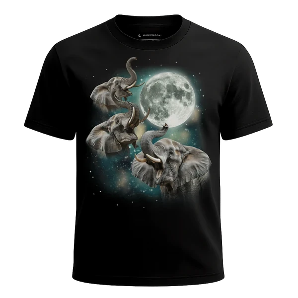 Three Elephant Moon cosmic t-shirt