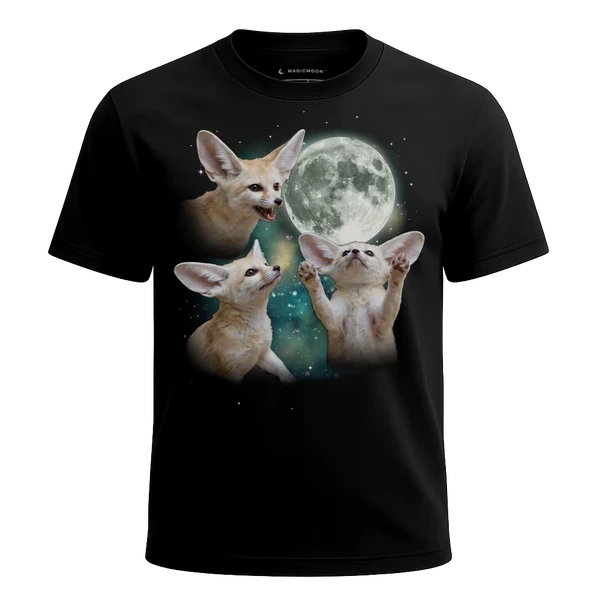 Three Fennec Fox Moon cosmic t-shirt