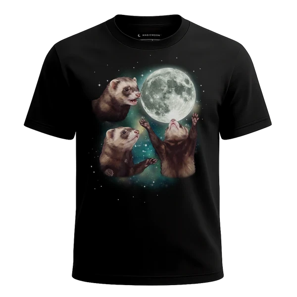 Three Ferret Moon cosmic t-shirt