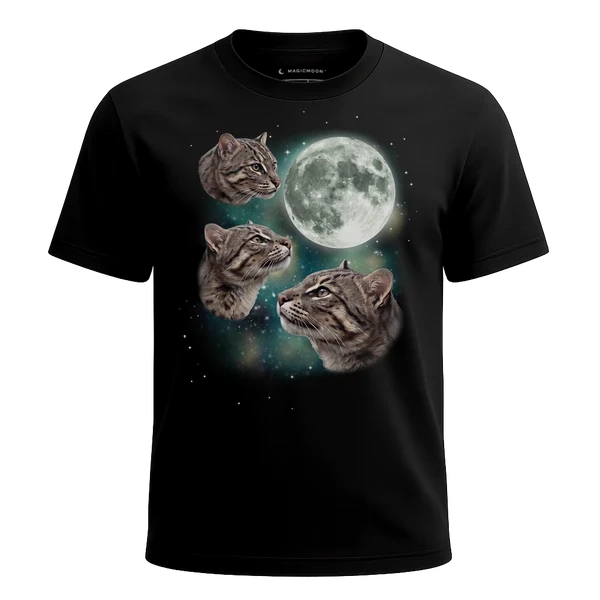 Three Fishing Cat Moon cosmic t-shirt