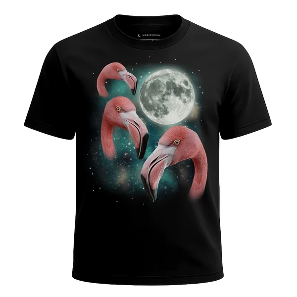 Three Flamingo Moon cosmic t-shirt