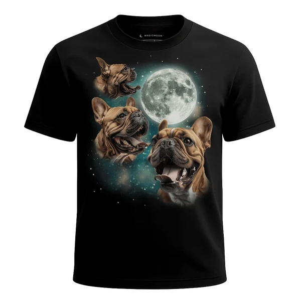 Three French Bulldog Brown Moon cosmic t-shirt