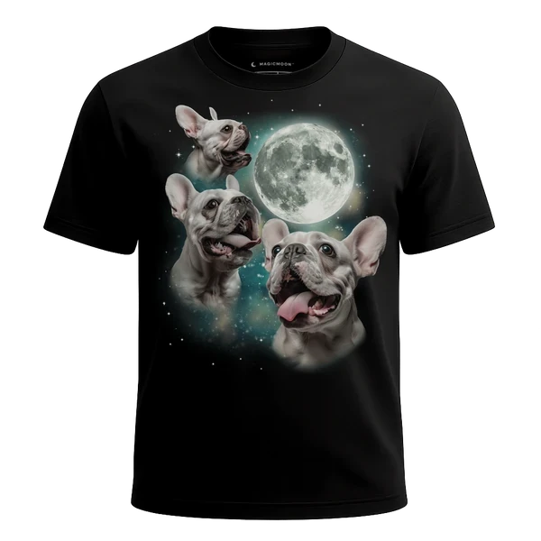 Three French Bulldog White Moon cosmic t-shirt