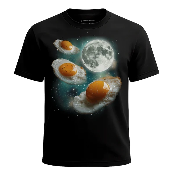 Three Fried Eggs Moon cosmic t-shirt