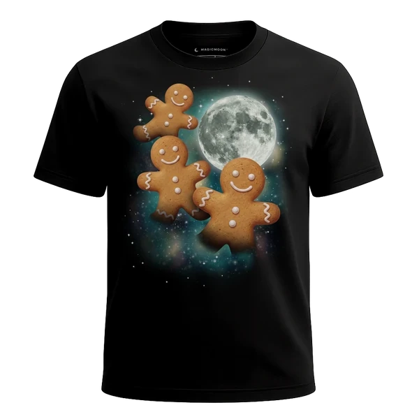 Three Gingerbread Men Moon cosmic t-shirt
