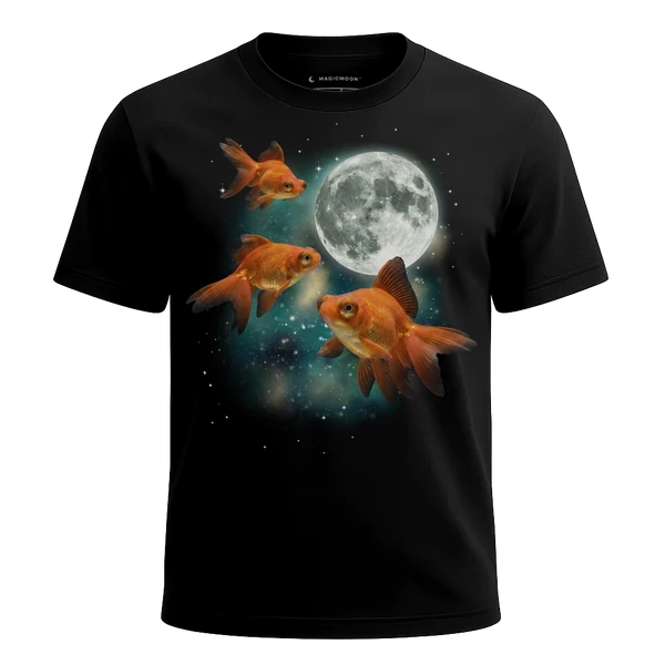 Three Goldfish Moon cosmic t-shirt - MagicMoon moon-channeled design