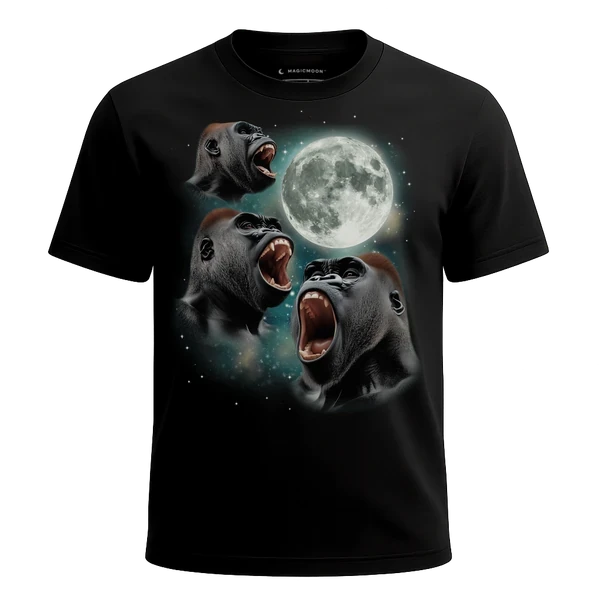 Three Gorilla Moon cosmic t-shirt