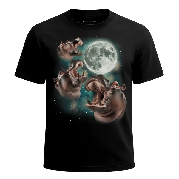 Three Hippopotamus Moon cosmic t-shirt