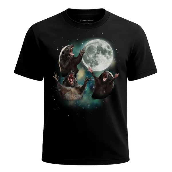 Three Honey Badger Moon cosmic t-shirt
