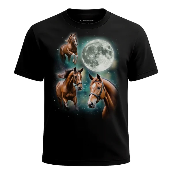 Three Horse Moon cosmic t-shirt