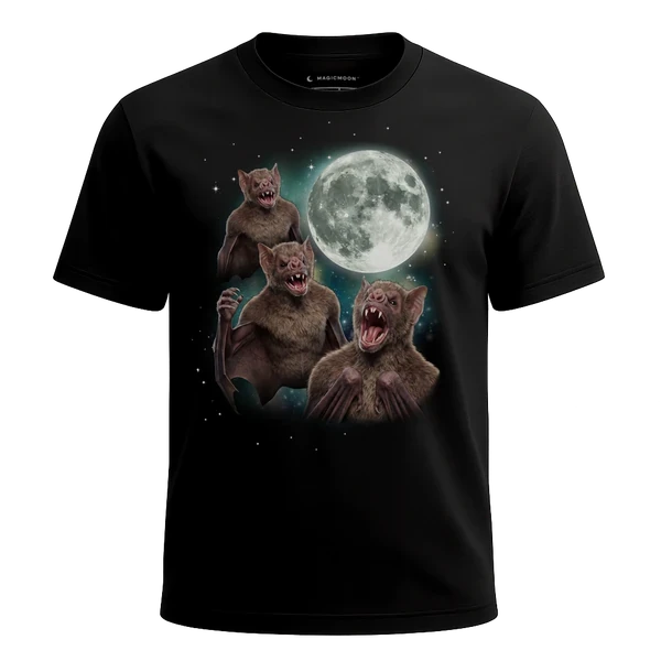 Three Human Bat Moon cosmic t-shirt