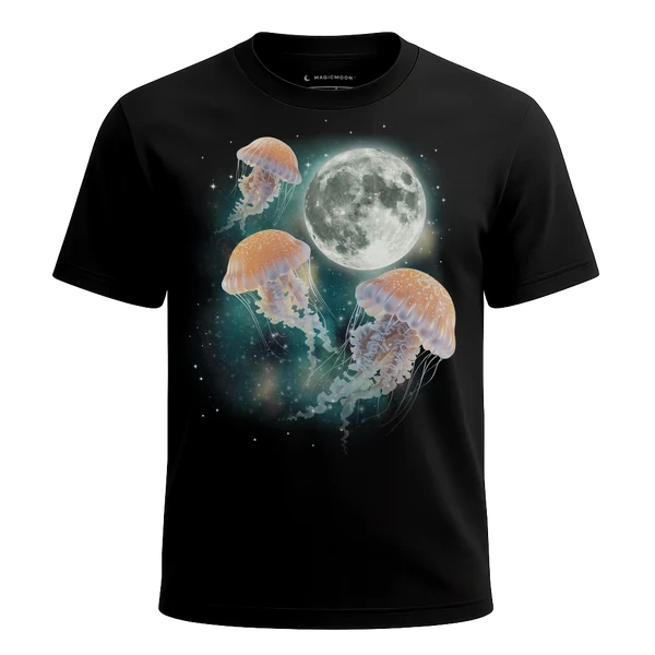 Three Jellyfish Moon cosmic t-shirt